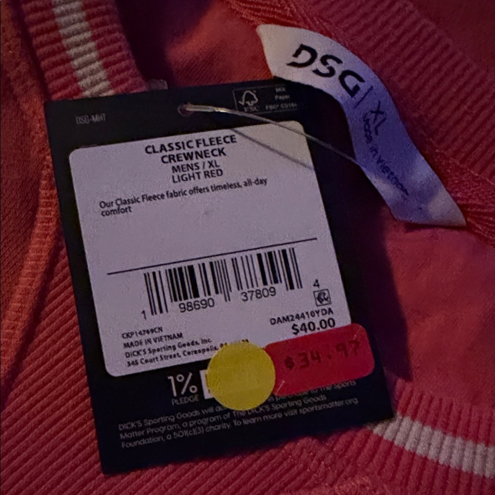 NWT DSG Men's Crewneck Sweatshirt  - Light Red Sz M & XL $40 - Picture 8 of 9